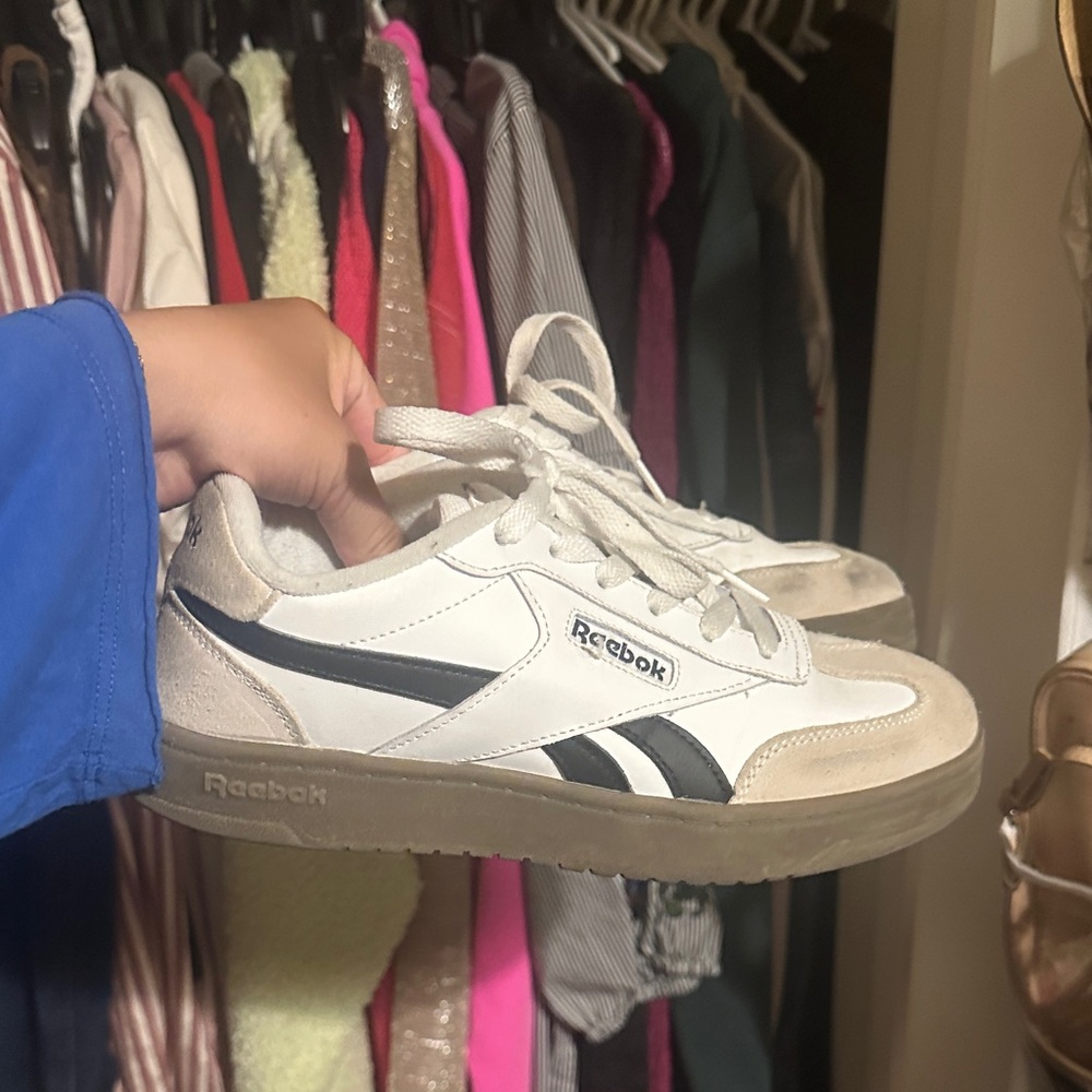 Reebok White and Tan Classic Sneakers